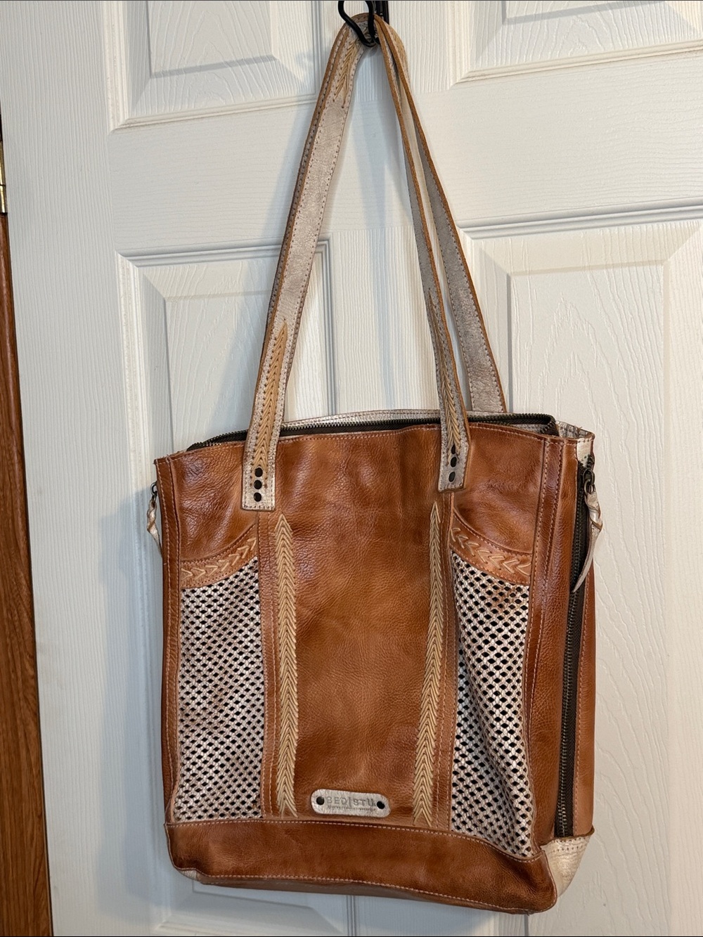 BED|STU Brown Leather Shoulder Bag with Cream Accents